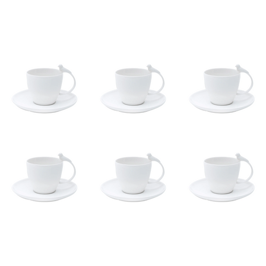 Jogo 6 Xicaras de Cha Porcelana com Pires Birds Branco 200ml