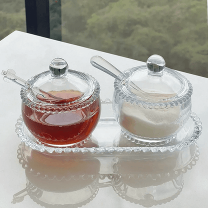 Kit Meleira e Açucareiro de Cristal Pearl 2 Peças