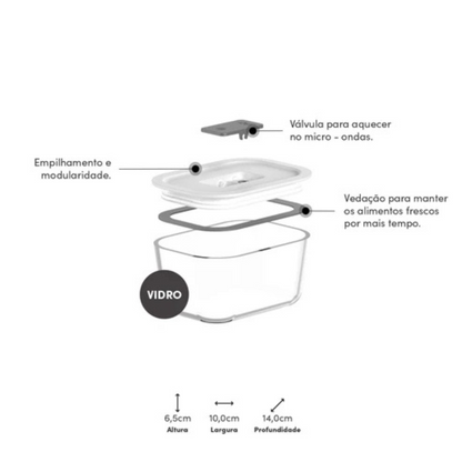 Kit 4 Potes Herméticos de Vidro Fresh Lock 370ml