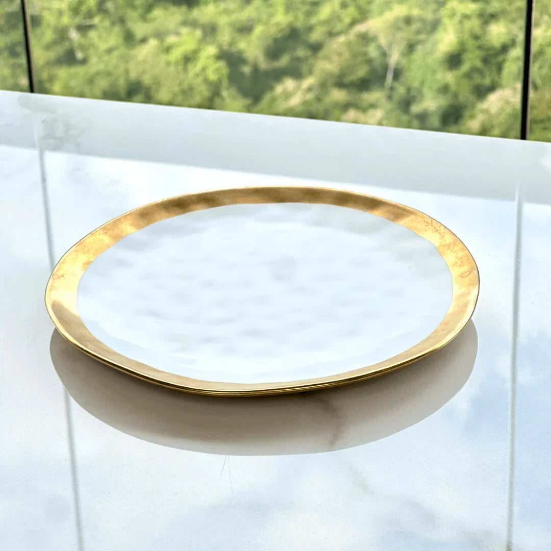 Kit Mesa Posta Dubai Branco e Dourado 3 Peças