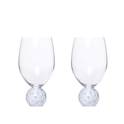 Jogo 2 Taças Base Esfera para Vinho Cristal e Marmore Branco 520ml