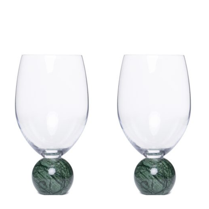 Jogo 2 Taças Base Esfera para Vinho Cristal e Marmore Verde 520ml