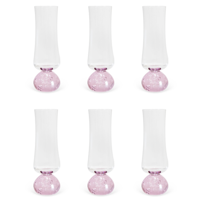 Jogo 6 Taças Champanhe Base Esfera Rosa e Transparente 240ml