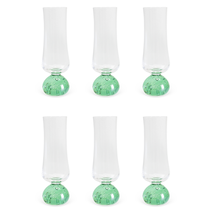 Jogo 6 Taças Champanhe Base Esfera Verde e Transparente 240ml