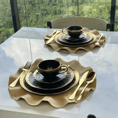 Kit Mesa Posta Dubai Preto e Dourado 3 Peças