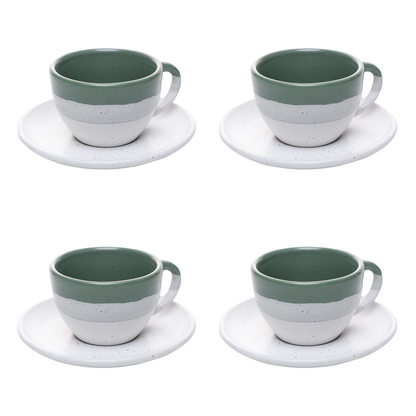 Jogo 4 Xícaras de Café com Píres Cerâmica Ombre Verde 85ml